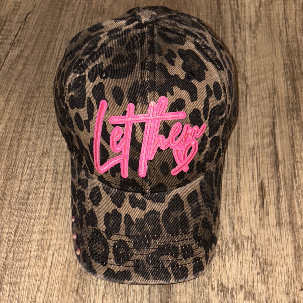 Leopard Print Cap with Pink Embroidery